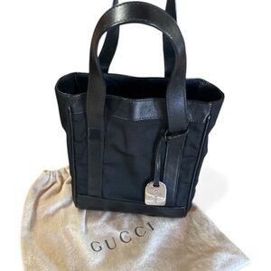 GUCCI Authentic VTG Mini Nylon and Leather Handbag Tote Charm Dust Bag COA 8x7x3